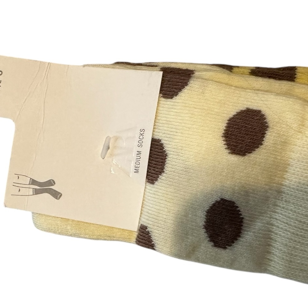 Zara Yellow Crew Socks with Brown Polka Dots